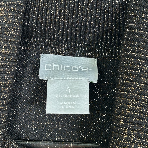 Chicos size 4 /XXL turtleneck pullover sweater metallic lurex black gold - Picture 10 of 12